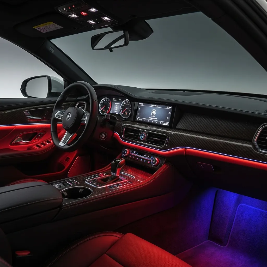 Custom ambient lighting installation to enhance your car interior with modern colors